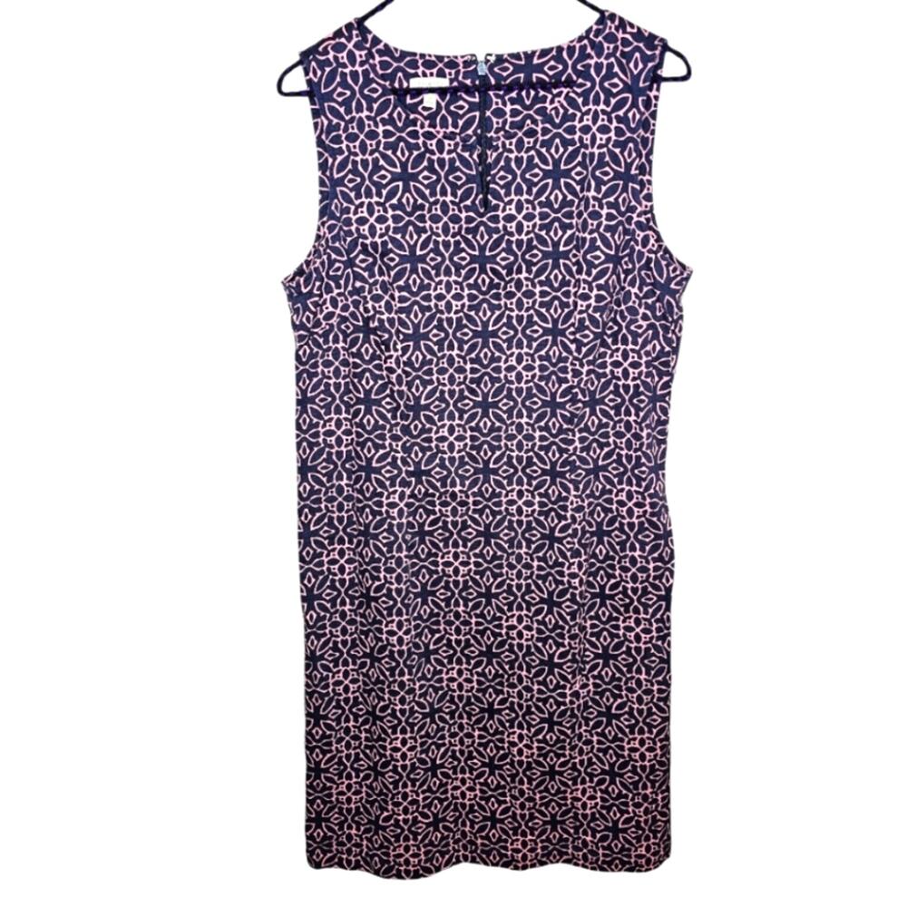 Talbots Factory Grecian Geometric Print Sleeveless Sheath Dress Navy Blue & Pink